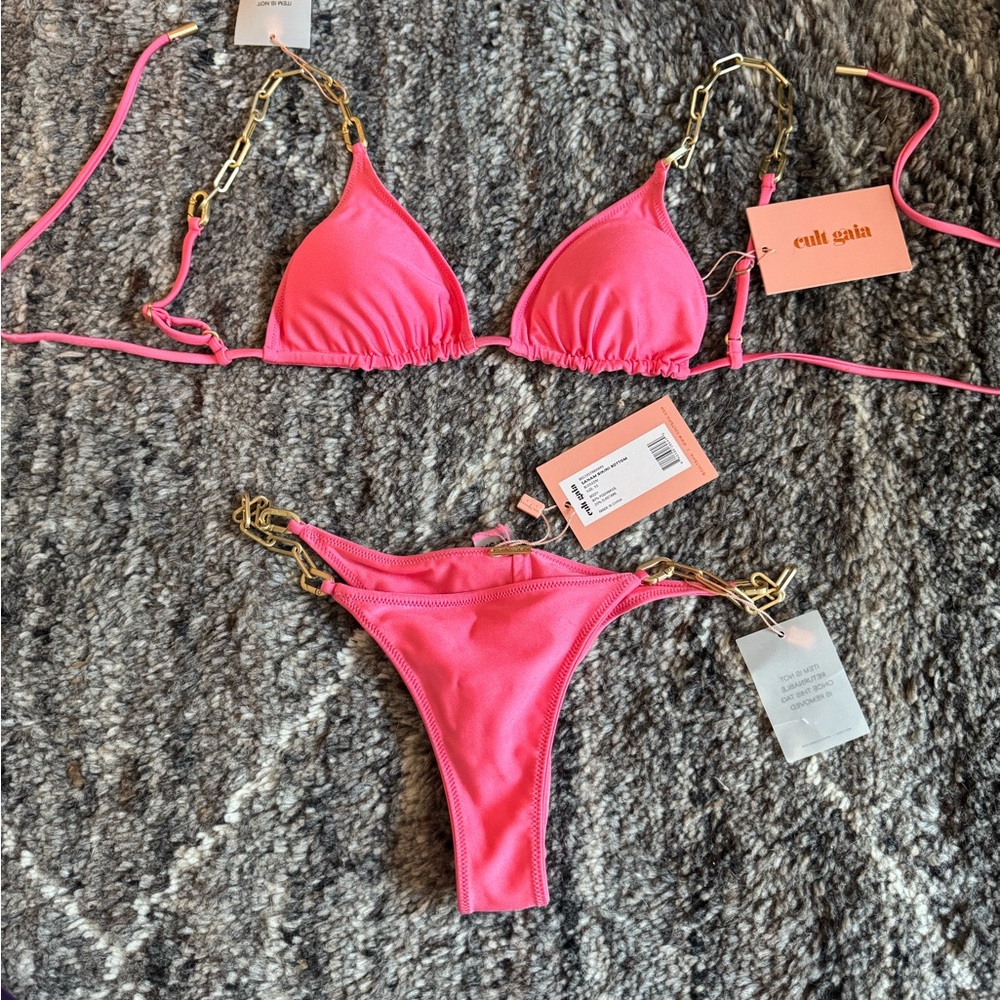 Cult Gaia Pink Bikini with Gold Accents